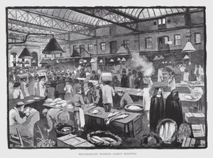 Billingsgate Market, časné ráno (litho) od William Luker