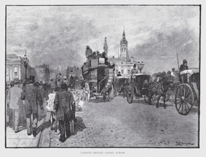 London Bridge, jdoucí přes (litho) od William Luker