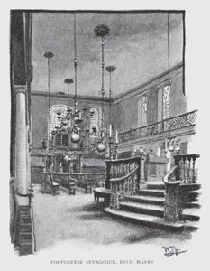 Portugalská synagoga, Bevis Marks (litho) od William Luker