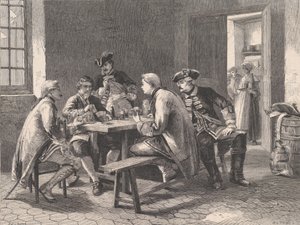 Vojáci hrající na karty, z Illustrated London News, 4. května 1861