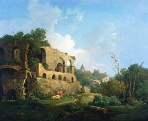 Italská krajina s domem poblíž klasických ruin