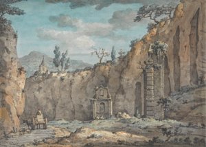 Oxcart v jeskyni v Posillipu od William Marlow