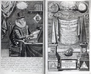 Frontispis a titulní strana z „Instauratio Magna“ od Francise Bacona, 1640