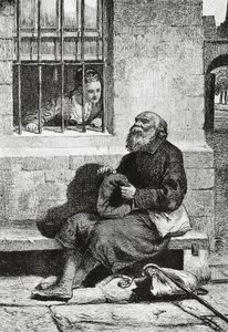 Slečna Wardour a žebrák Edie Ochiltree, ilustrace pro Antiquary, historický román Waltera Scotta (1771-1832), rytina po kresbě William McTaggart (1835-1910)