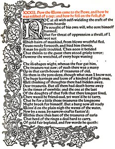 Kelmscott Press: Stránka z The Tale of Beowulf Printed in the Troy Type, c.1895, 1914. od William Morris