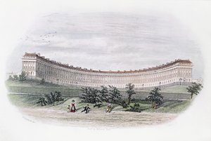 Royal Crescent, Bath, z parku, ryl J. Shury, c.1840 od William N. Hardwick of Bath