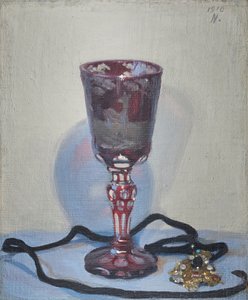 Rubínové sklo, signováno a datováno vpravo nahoře od William Nicholson