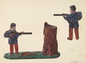 Civil War Soldier & Tree Trunk Bank, c. 1937.