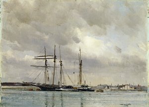 Lodě v přístavu, nakládání čínské hlíny, c.1900