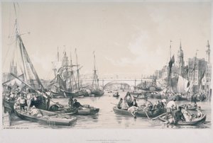 Pohled na nový London Bridge z bazénu řeky Temže, 1841 od William Parrott