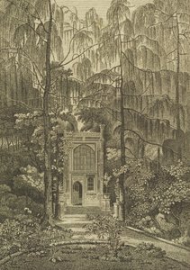 Pohled na kapli v zahradě na Strawberry Hill, vyryl Godfrey, 1784