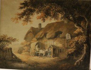 Hostinec u cesty, kolem roku 1800 (akvarel na papíře)