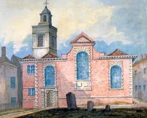 Vnější pohled na St Anne a St Agnes, City of London, c1810.