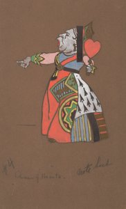 Návrh kostýmu Queen of Hearts pro Alenku v říši divů.