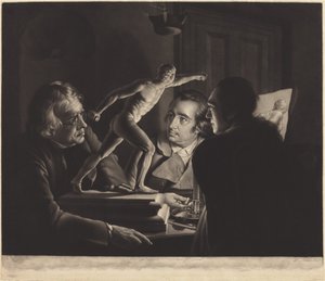 Tři osoby sledující Gladiátora při svíčkách od William Pether after Joseph Wright