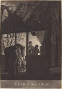 Podkovářský obchod od William Pether after Joseph Wright of Derby