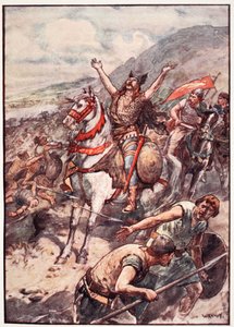 „Pokud mi dáš vítězství nad těmito nepřáteli, budu pokřtěn ve tvém jménu“, deska z „Příběhu Francie“ od Mary MacGregor, 1920 (barevné lito) od William Rainey