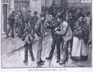 Scéna během stávky v Prestonu v roce 1856 našeho letopočtu od William Rainey