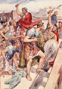 Pronásledování Gaia Graccha, ilustrace z "Plutarchova života pro chlapce a dívky", převyprávěl W. H. Weston, Londýn, cca 1910 (barevná litografie)