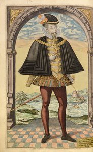 Emmanuel Philibert, vévoda Savojský, z Honor Military a Civil, William Segar, hospoda. Robert Barker, Londýn, 1602 (ručně kolorovaná rytina)