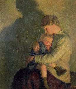Matka a dítě: Světlo svíček (olej na plátně)