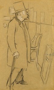 The Connoisseur - Možná portrét Mons. Julien, kolem roku 1890 (uhlí a bílá křída na papíře) od William Rothenstein