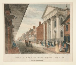 High Street, s First Presbyterian Church, Philadelphia od William Russell Birch