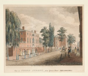 Pohled na Třetí ulici, ze Spruce Street Philadelphia od William Russell Birch