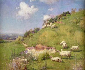 Ovce na kopci (olej na plátně) od William Samuel Henry Llewellyn
