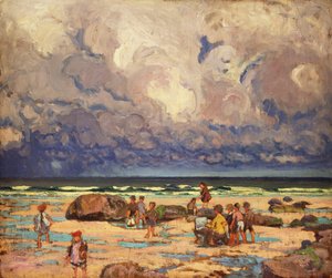 Děti na pláži, cca 1910 (olej na panelu)
