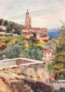 Starý kostel, Mentone (barevná litografie)