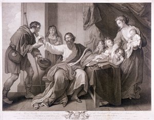Alfréd Veliký rozdělující svůj chléb s poutníkem, 1782 od William Sharpe