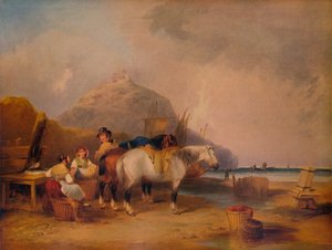 Pobřežní scéna, s postavami a koňmi, c1841