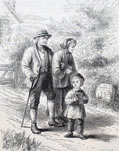Starší pár a jejich vnouče. William Small (1843-1929), anglický ilustrátor. 1880 (rytina) od William Small