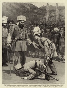 Princové Habibulláh a Nasrulláh zdraví svého otce Amira od William Small