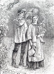 Korunování májové královny věncem z hlohu jejím milým. William Small (1843-1929), anglický ilustrátor od William Small