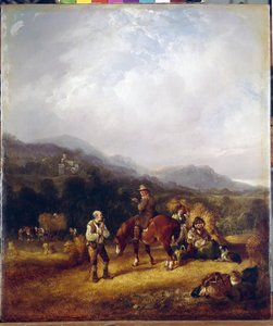 Sklizeň pšenice. Dílo Williama I. Shayera (1788-1879), olej na kartonu. Anglické umění 19. století, krajina, žánrová scéna. Státní Ermitáž, Petrohrad.