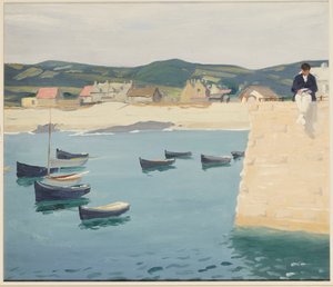 Chlapec čte na okraji přístavu od William Strang