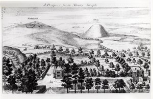 Pohled z Avebury věže Silbury Hill, ilustrace z „Stonehenge: Chrám obnovený britským druidům“ od Williama Stukeleyho, 1740 od William Stukeley
