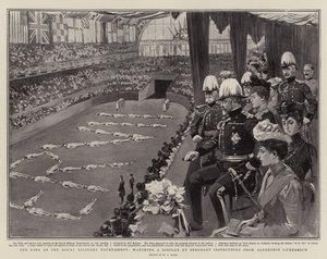 Král na královském vojenském turnaji, sledování ukázky seržantských instruktorů z Aldershot Gymnasium od William T. Maud