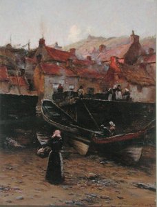 Quayside at Staithes, Yorkshire (olej na plátně)