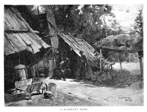 A Bushmans Home, Austrálie, 1886.