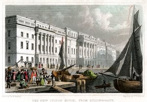 Nový Custom House, z Billingsgate, City of London, c1830. od William Tombleson