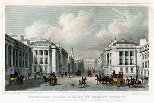 Waterloo Place a část Regent Street, Westminster, Londýn, 1828.