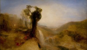 Jižní krajina s akvaduktem a vodopádem od Joseph Mallord William Turner