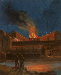 Bristol Riots: The Gaol Burning, cca 1831 (olej na papíře)
