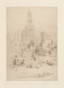 Downtown Manhattan od East River, s Woolworth Building od William Walcot
