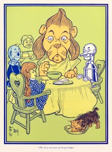 "Lev snědl trochu kaše." z "The Wonderful Wizard of Oz" od L. Franka Bauma od William Wallace Denslow