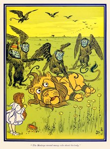 "Opice mu namotají kolem těla mnoho cívek." z "The Wonderful Wizard of Oz" od L. Franka Bauma od William Wallace Denslow