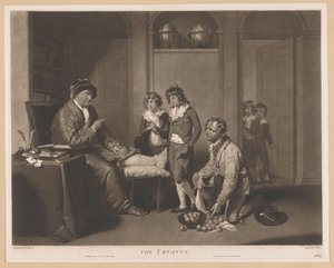 Muž nadává dětem a klečícímu muži s hruškami The Truants (název na objektu) od William Ward